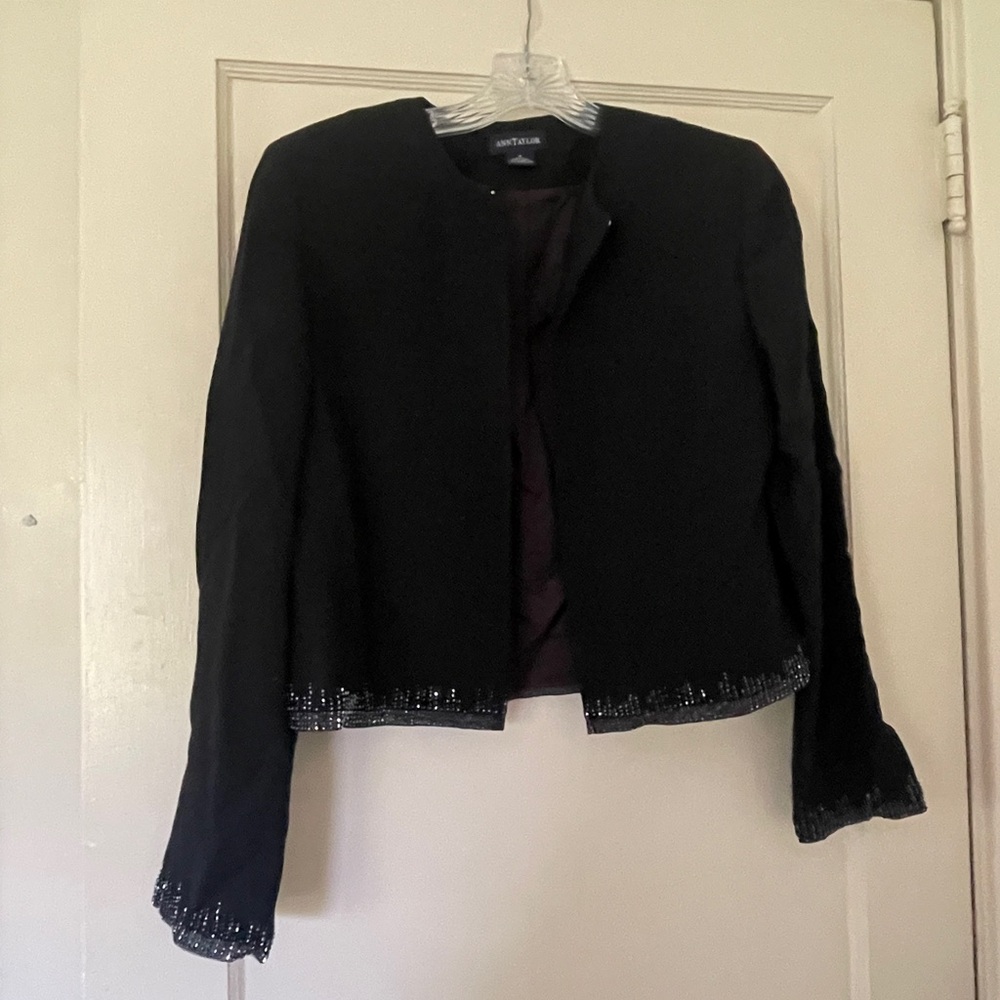 Ann Taylor Elegant Black Blazer with Beaded Accents